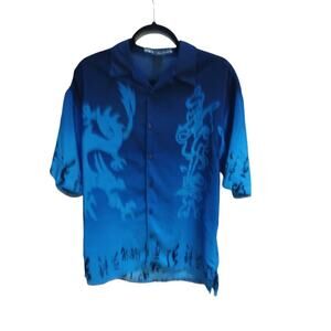 Vintage Box Office Island Shirt Button Up Blue Dragon Size M Mens